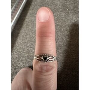 Vintage Sterling Silver Black Onyx Heart Ring Size 7